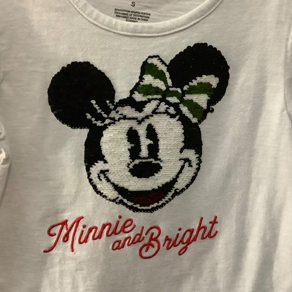 Disneyland Girl Sz Small Minnie and Bright Two Sided Sequins Flip Up Down Shirt - Picture 2 of 7